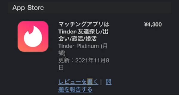 TinderPlatinumの領収書画面